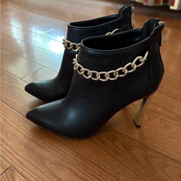 Black Chain-Embellished Ankle Boots - Picture 2 of 3